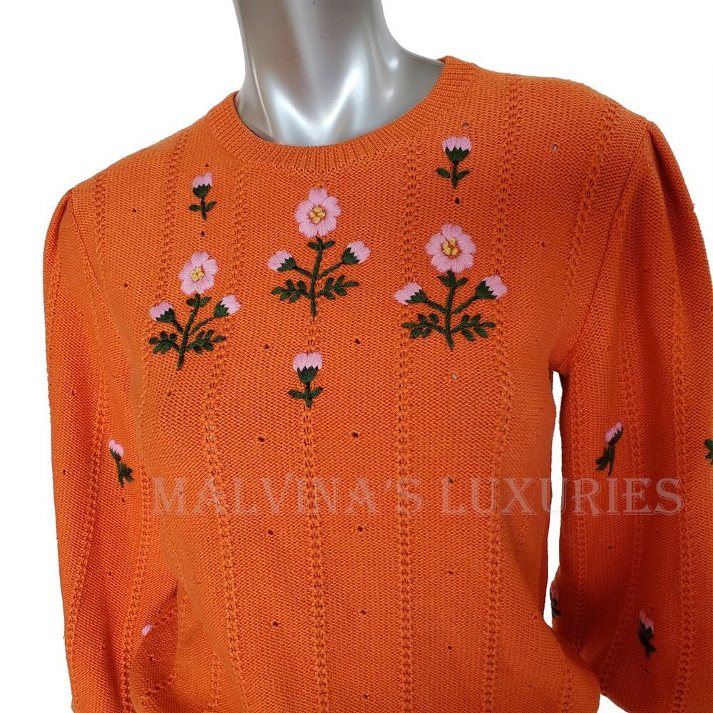 GUCCI SWEATER ORANGE WOOL BLEND FLORAL EMBROIDERED JUMPER sz XS EXTRA SMALL - Picture 9 of 16